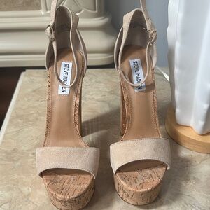 Steve Madden Gonza Beige Cork Platform Heels